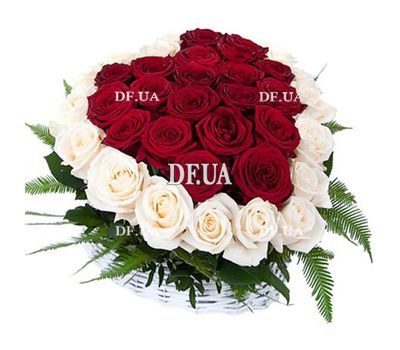 Roses in a basket in the shape of a heart