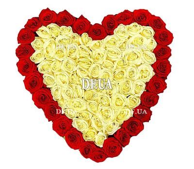 Heart of white and red roses