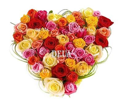 Heart of multi-colored roses