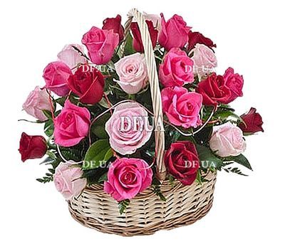 Basket of flowers for the anniversary of roses