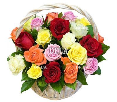Basket of roses of different colors