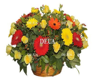 Basket of yellow and red flowers