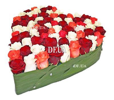 Multicolored roses in the shape of a heart