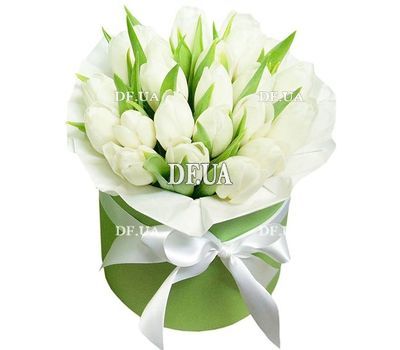 21 white tulips in a box