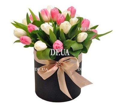 25 tulips in a hat box