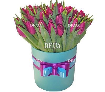 Hat box with purple tulips