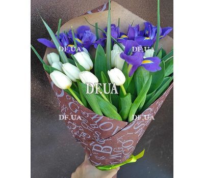 Bouquet of white tulips and blue irises - view 5