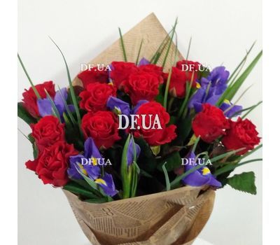 Bouquets of irises and roses - view 2 The quantity of flowers is reduced on request of the client