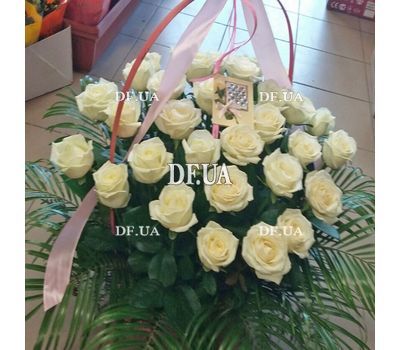 Basket of white roses - view 1
