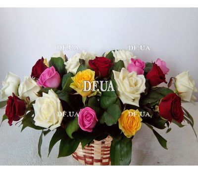 Basket of roses of different colors - view 1