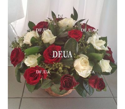 Beautiful red and white roses in a basket - view 2