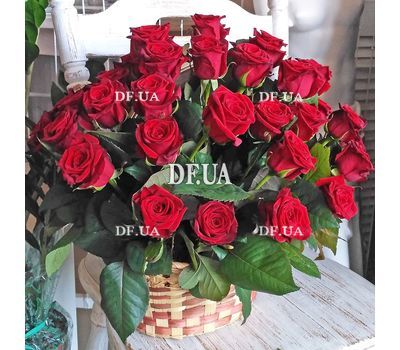 Red roses in a man's basket for an anniversary - view 2