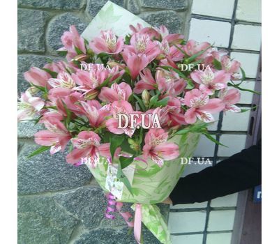 Pink alstroemerias in bouquet - view 1