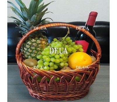 Fruit and wine in the basket - view 1