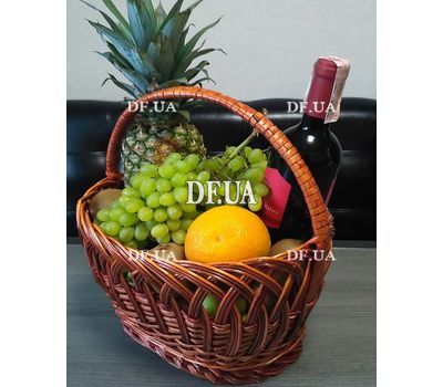 Fruit and wine in the basket - view 2
