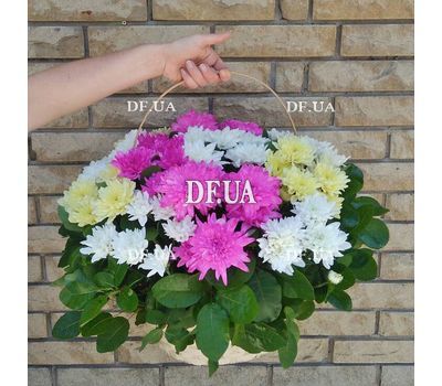 Basket of multi-colored chrysanthemums - view 3