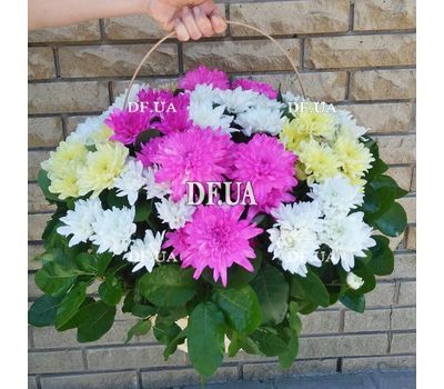Basket of multi-colored chrysanthemums - view 4