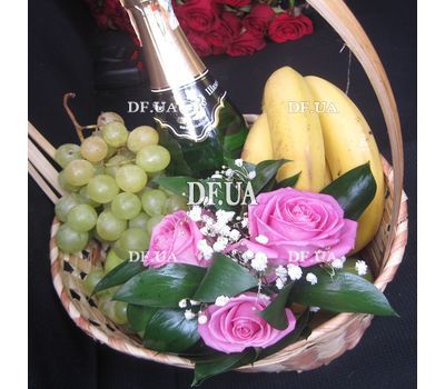 Basket of fresh flowers and fruits - view 2