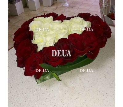 Heart of red and white roses - view 1