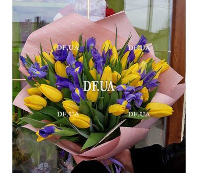 Bouquet of irises and tulips - view 4