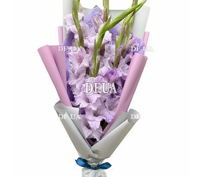 Bouquet of purple gladioli in a package