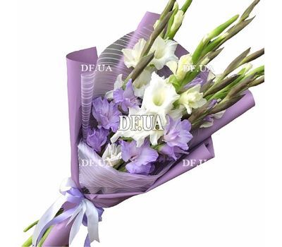 Bouquet of 9 white and purple gladioli