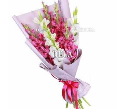 Beautiful bouquet of white and pink gladioli