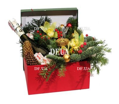Box with sweets and New Year decor