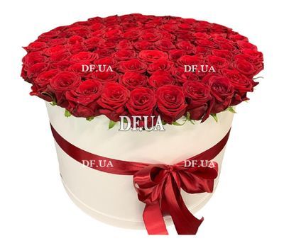 A bouquet of 101 red roses in a box