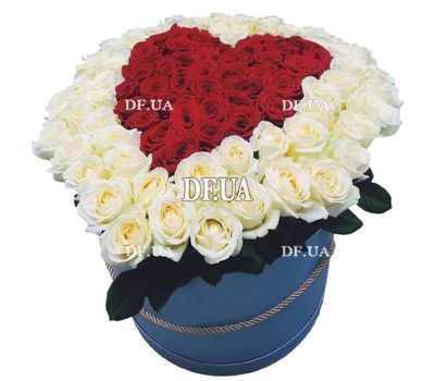 A red heart and white roses around