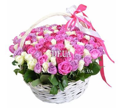 A basket of 101 roses of different colors