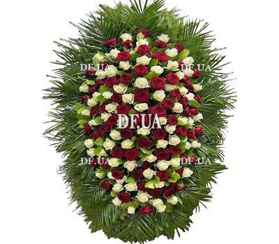 Funeral wreath of white and red roses