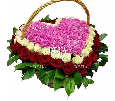 Roses in the shape of a heart in a basket