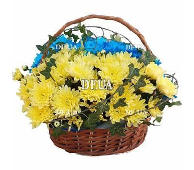 Yellow-blue flowers in a basket